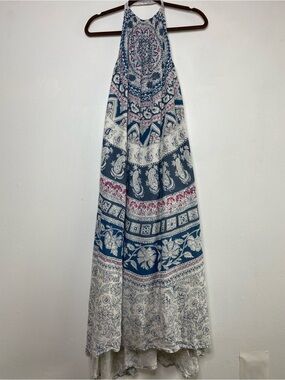 Billabong Halter multi print Midi dress Size S boho beachy vaca airy